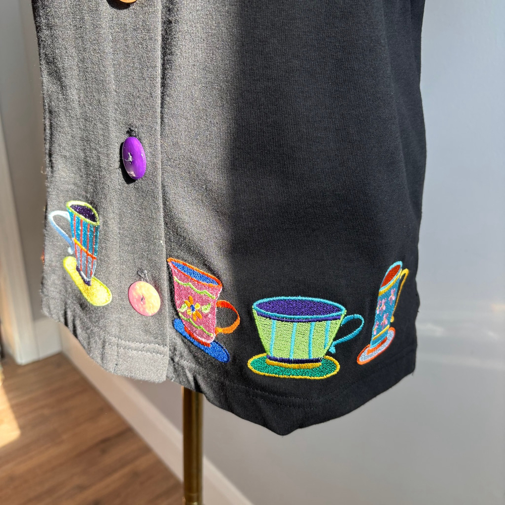 Bill & June Vintage Tea Cup Black Top, SZ M - Picture 4 of 9
